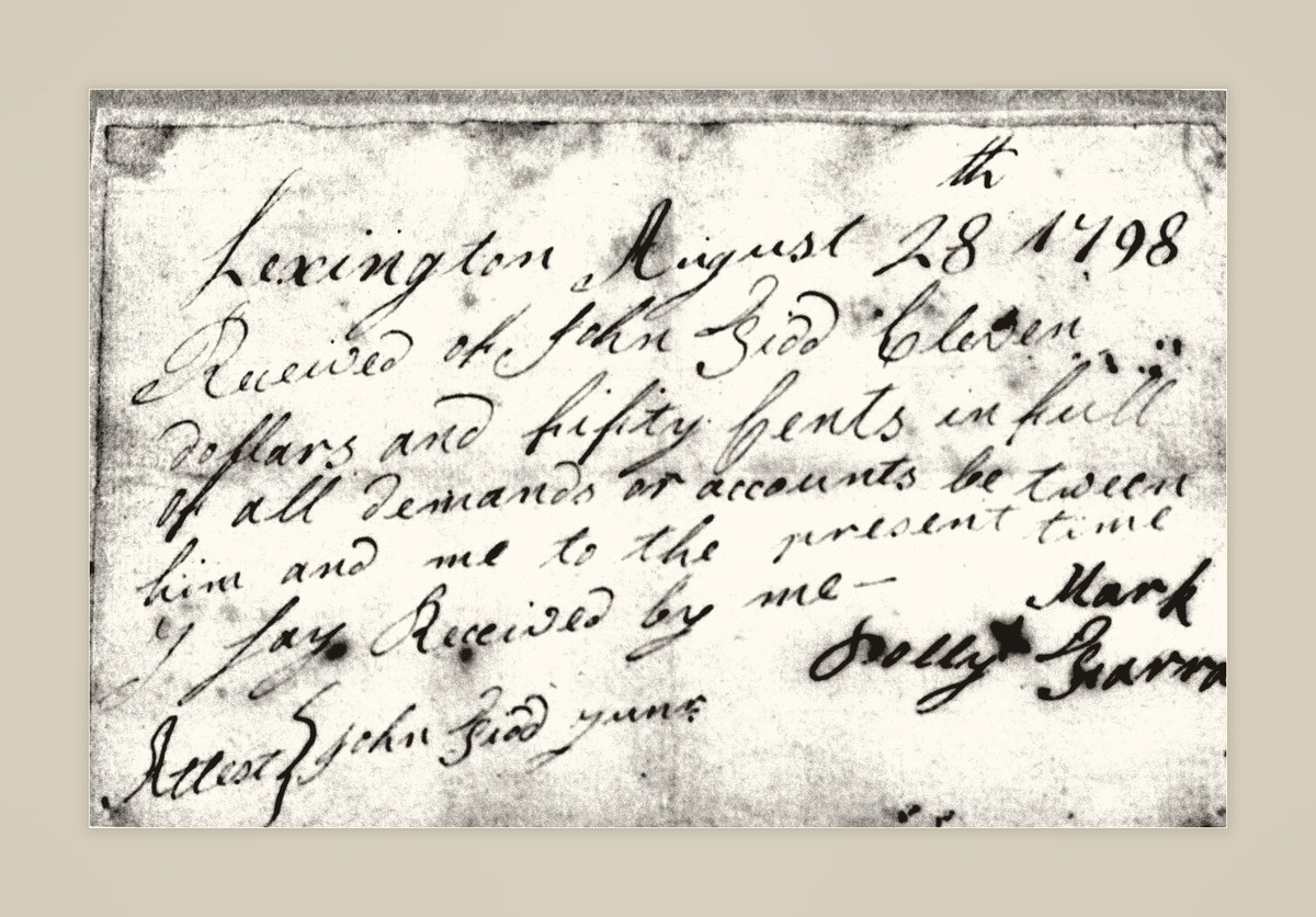 A 1798 receipt signed with a mark by Polly Farrar