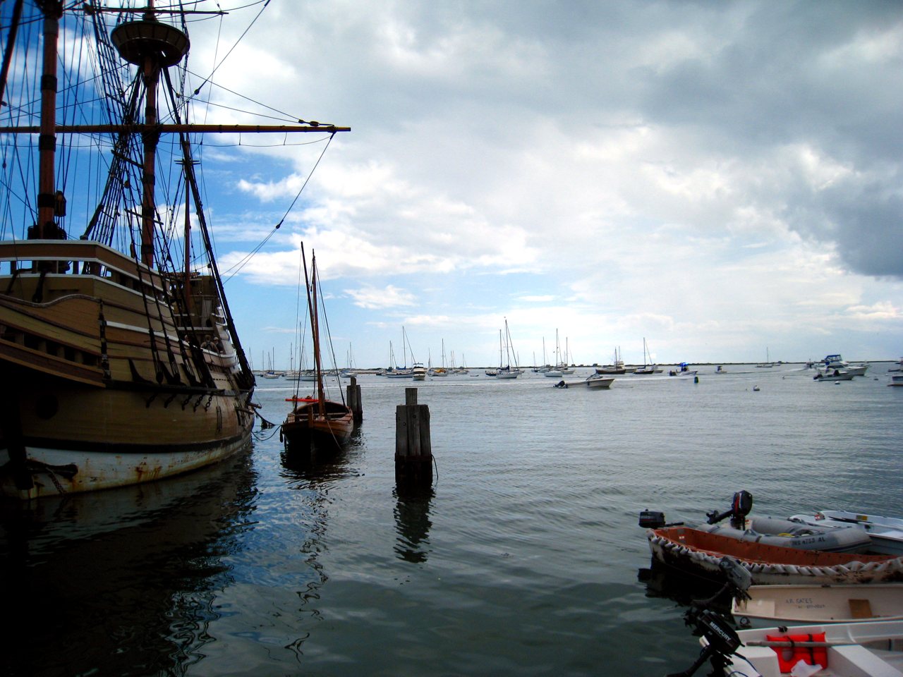 The Mayflower II replica ship at anchor