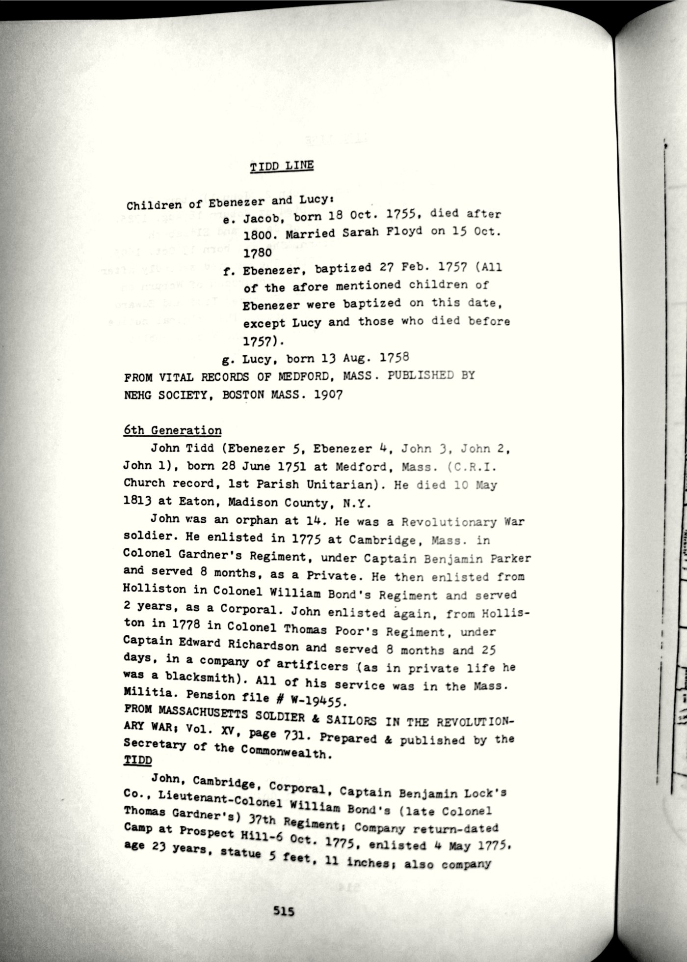 TIDD LINE typescript, page 515, sixth generation